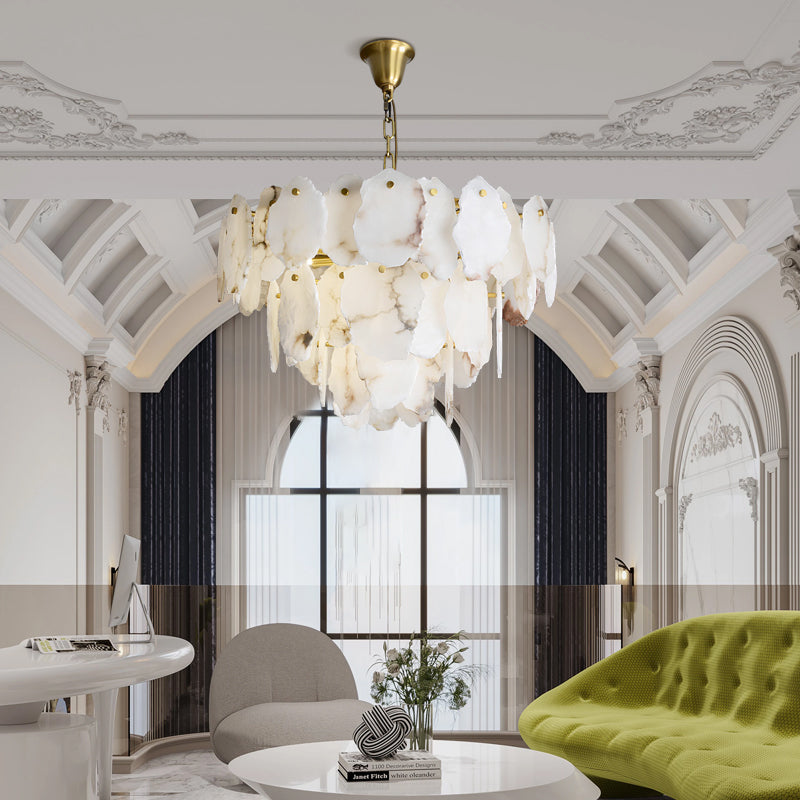 Alabaster Round Chandelier in Mid-Century Modern Style for Living Room