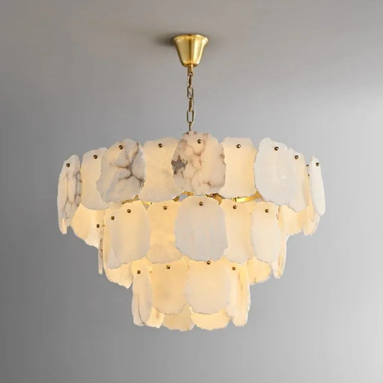 Alabaster Round Chandelier in Mid-Century Modern Style for Living Room
