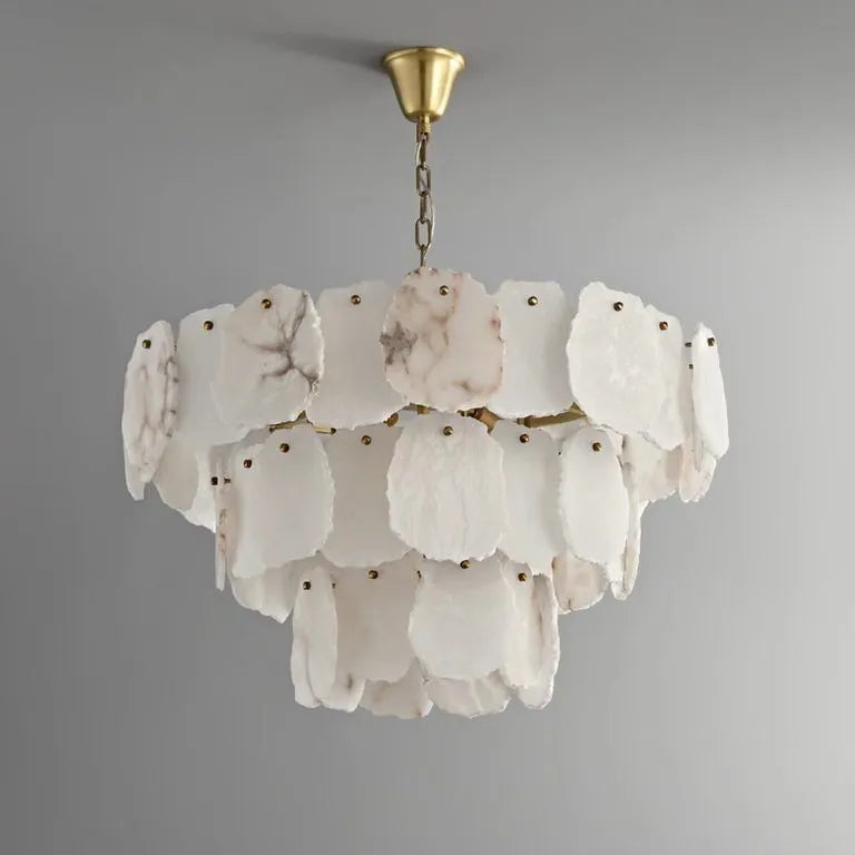Alabaster Round Chandelier in Mid-Century Modern Style for Living Room