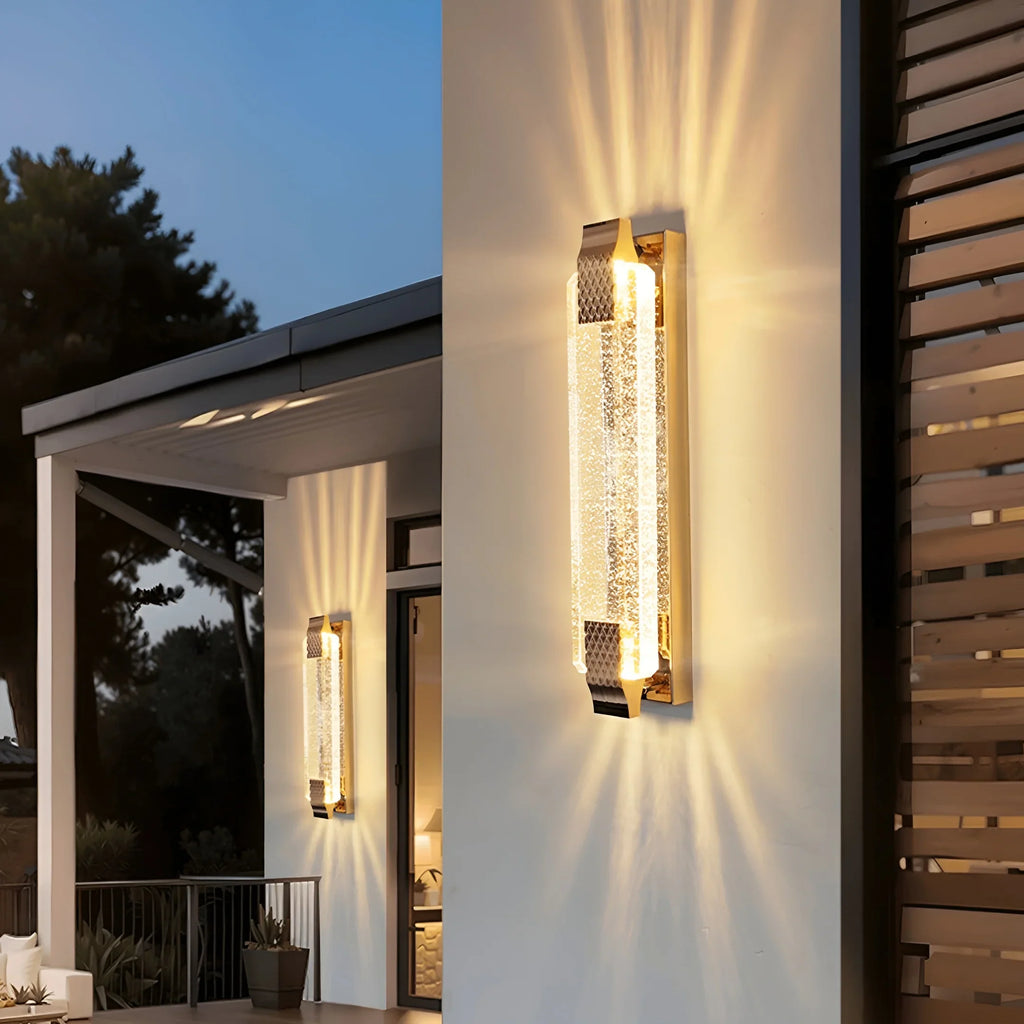 Crystal & Metal Outdoor Wall Light – Modern Luxe Waterproof Sconce