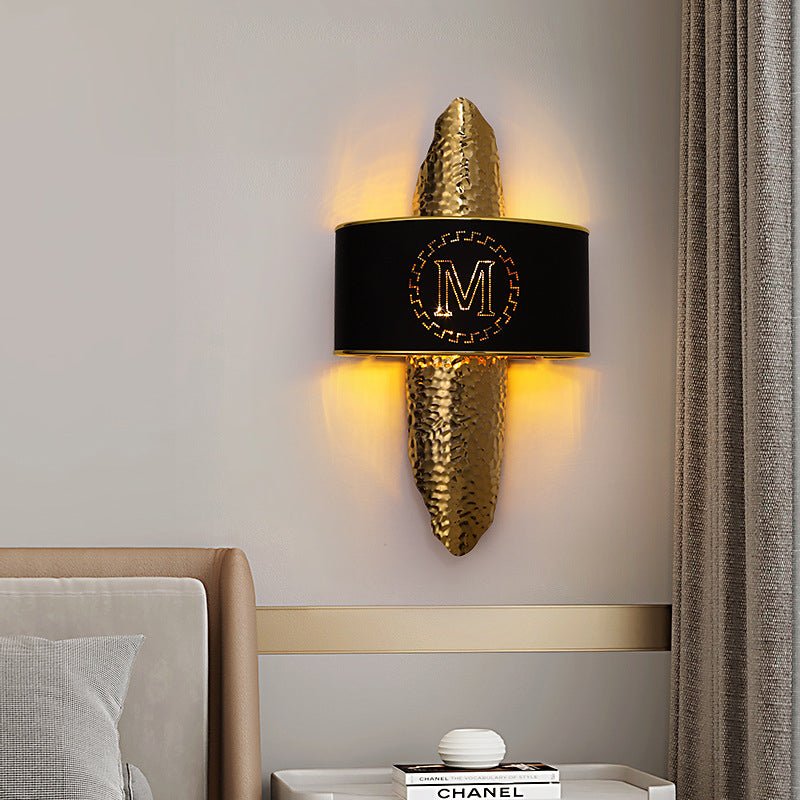 Luxury Golden Wall Lamp with M-Letter Lampshade, Living Room, Bedroom