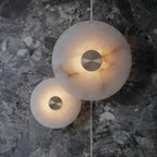 Natural Alabaster Round Wall Light - Brass & Stone Sculpture Lamp