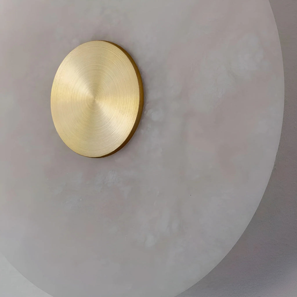 Natural Alabaster Round Wall Light - Brass & Stone Sculpture Lamp