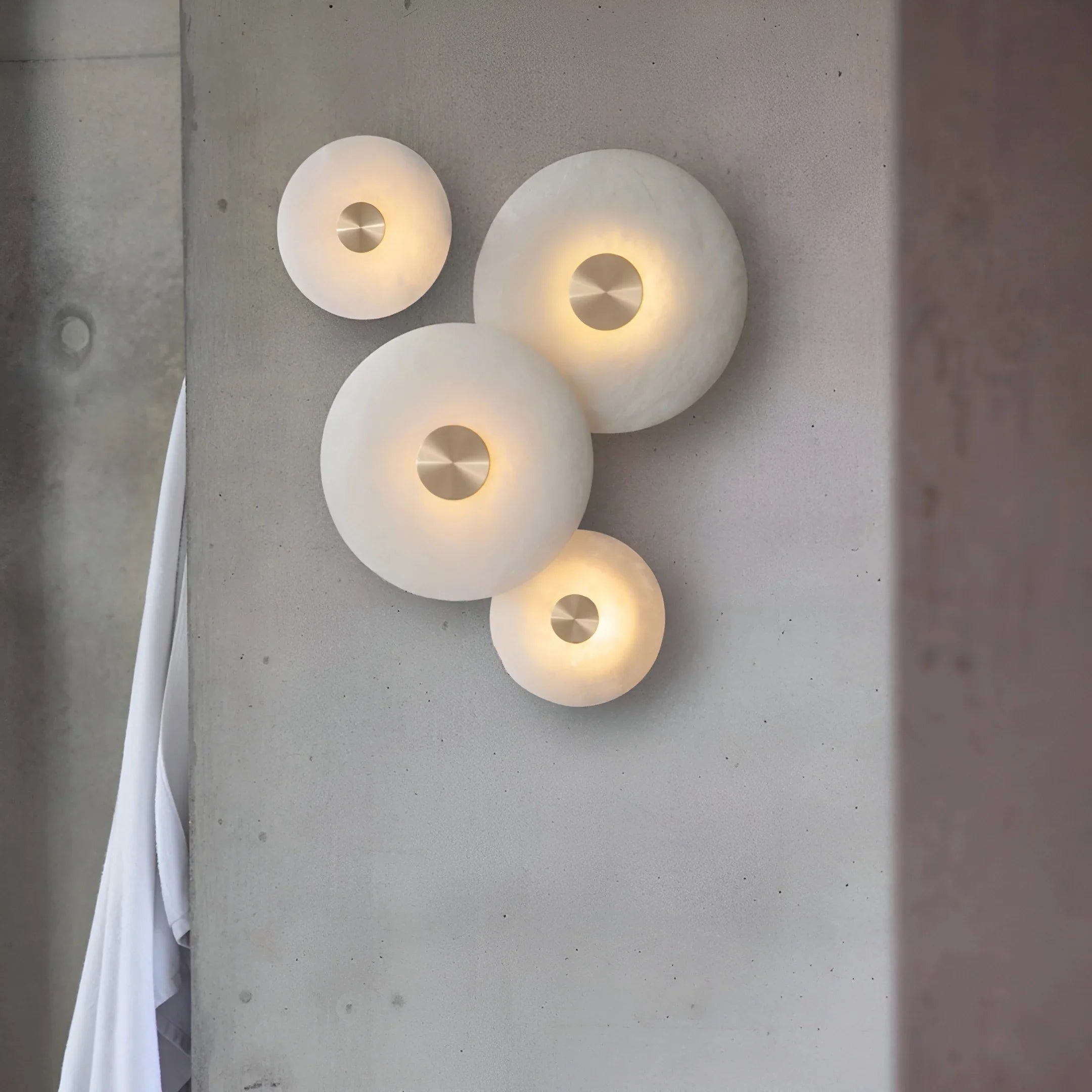 Natural Alabaster Round Wall Light - Brass & Stone Sculpture Lamp