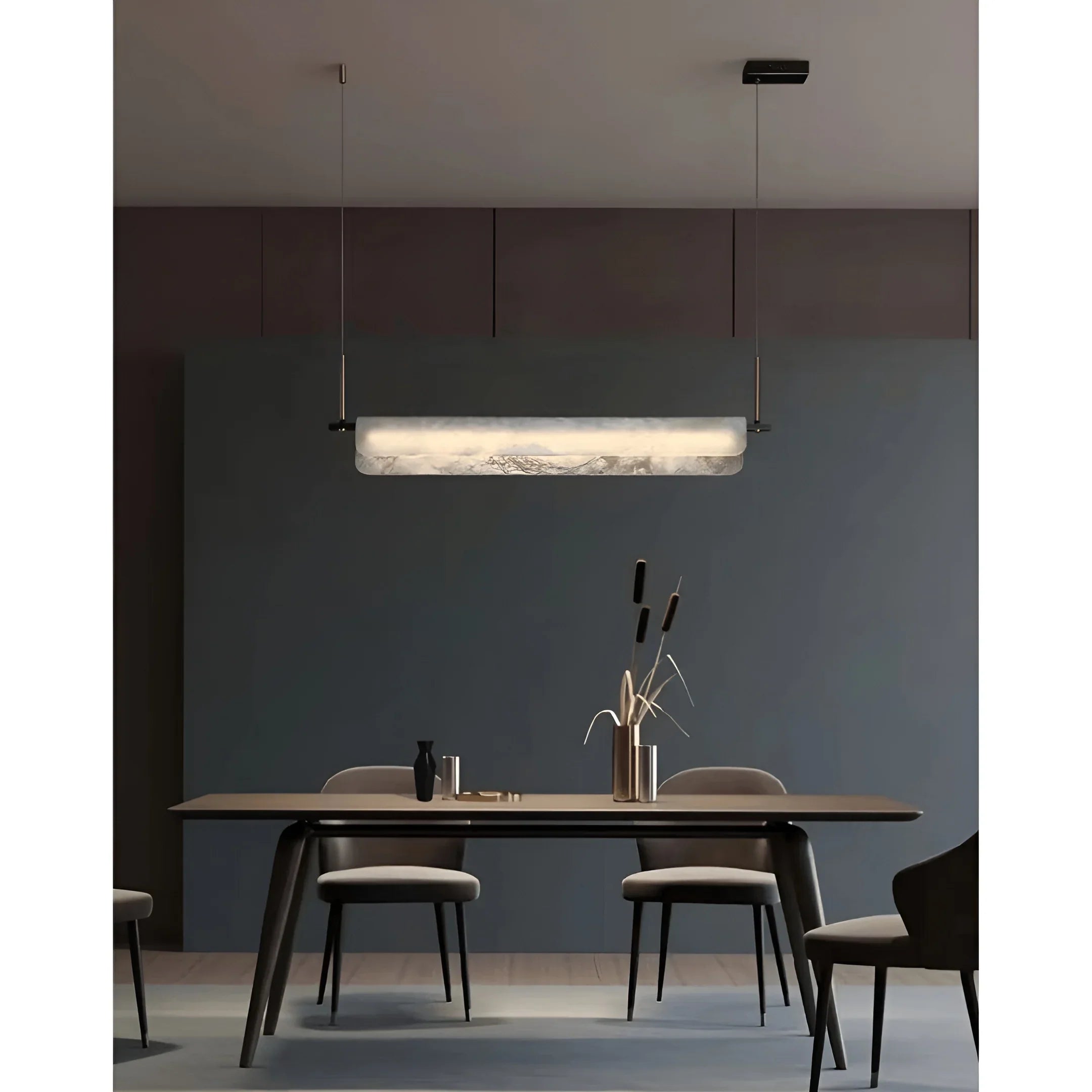 Almeria Marble & Brass Linear Pendant Light For Dining Room