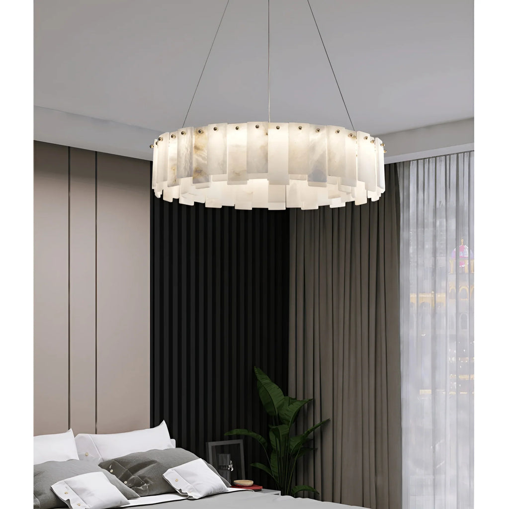 Cloudstone Marble Round Chandelier -  Elegance in Natural Stone and Copper