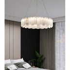 Cloudstone Marble Round Chandelier -  Elegance in Natural Stone and Copper