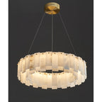 Cloudstone Marble Round Chandelier -  Elegance in Natural Stone and Copper