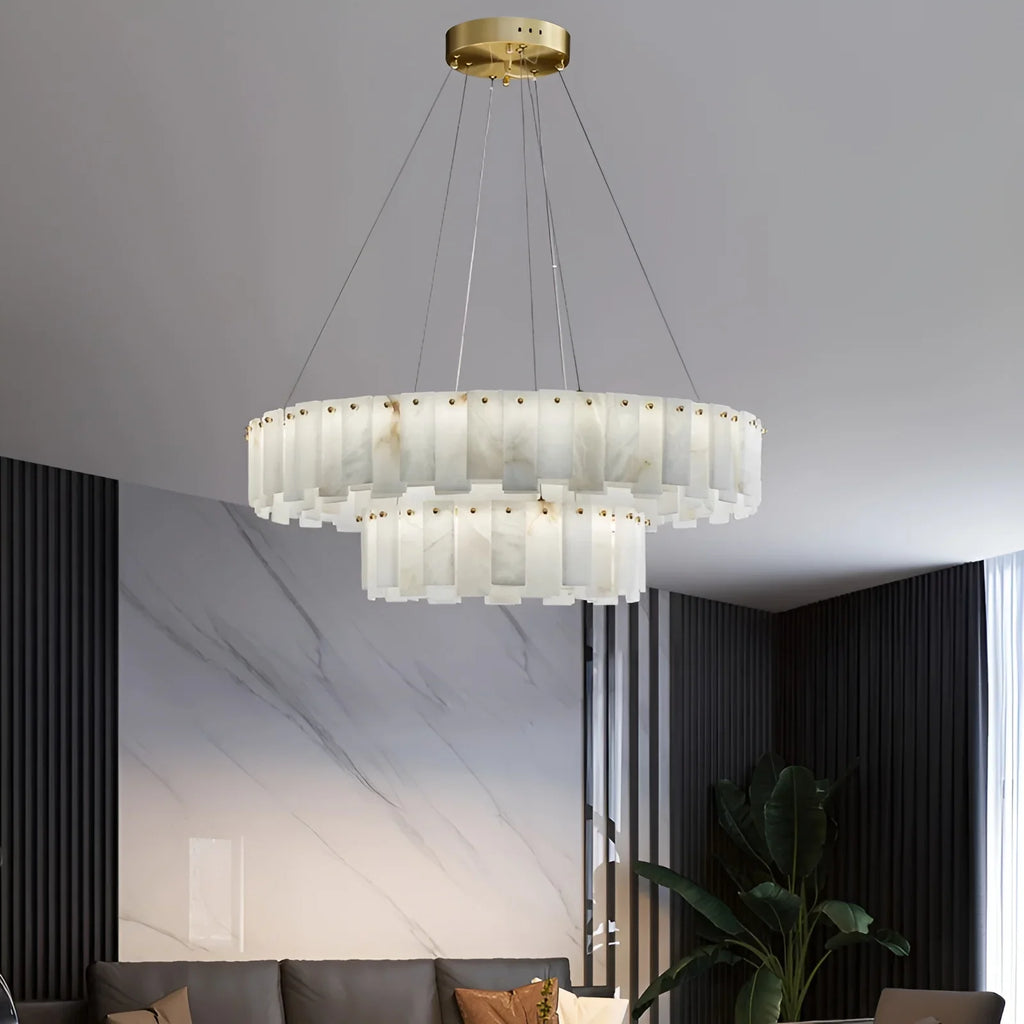 Cloudstone Marble Round Chandelier -  Elegance in Natural Stone and Copper