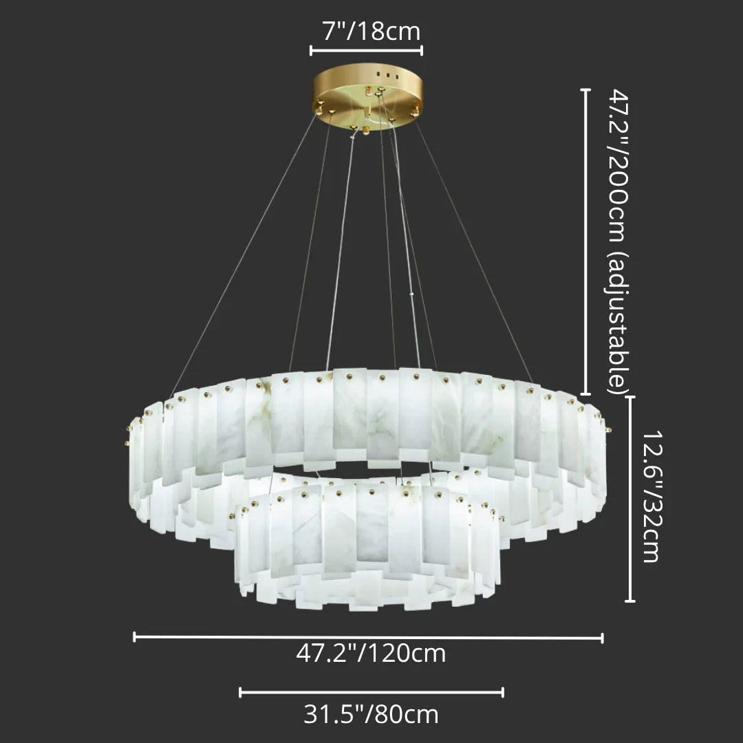 Cloudstone Marble Round Chandelier -  Elegance in Natural Stone and Copper