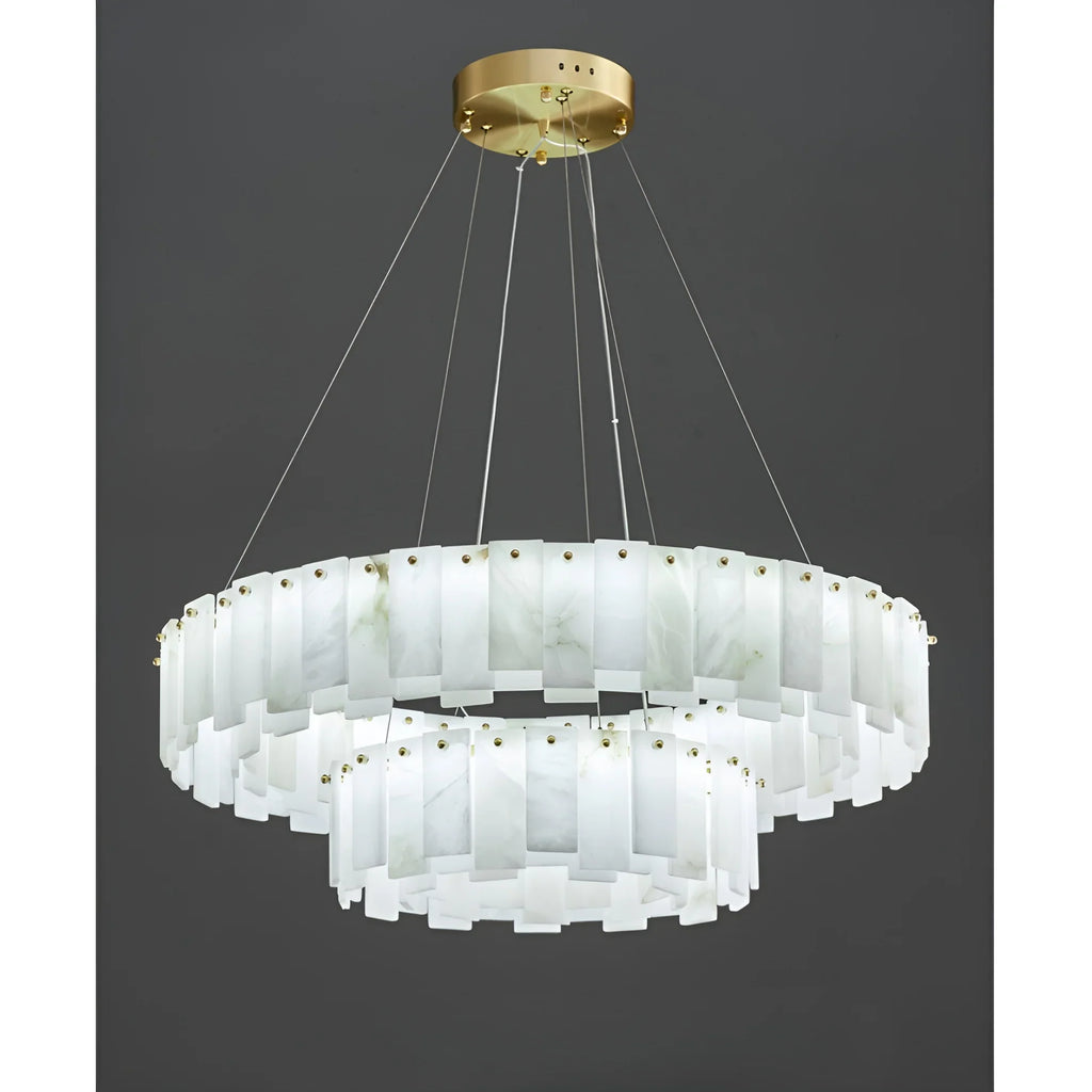 Cloudstone Marble Round Chandelier -  Elegance in Natural Stone and Copper