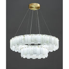 Cloudstone Marble Round Chandelier -  Elegance in Natural Stone and Copper