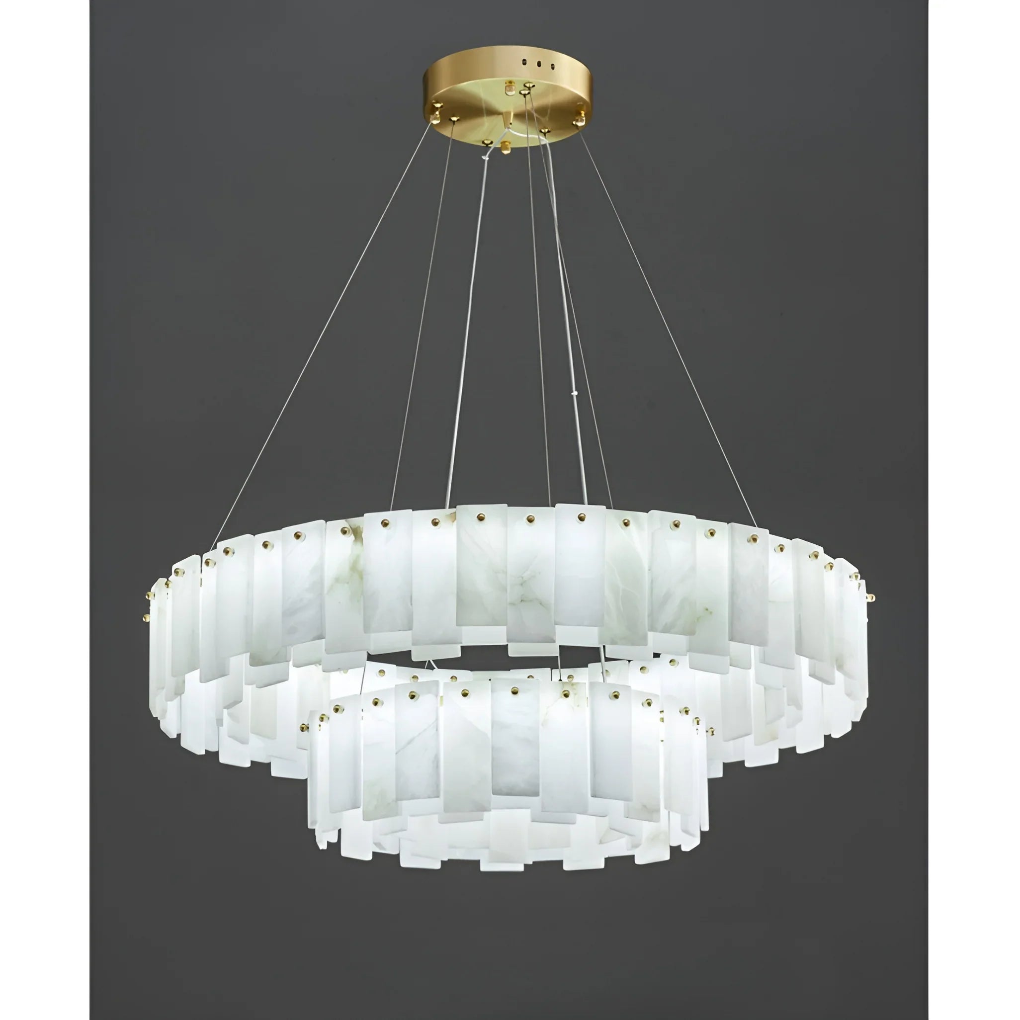 Cloudstone Marble Round Chandelier -  Elegance in Natural Stone and Copper