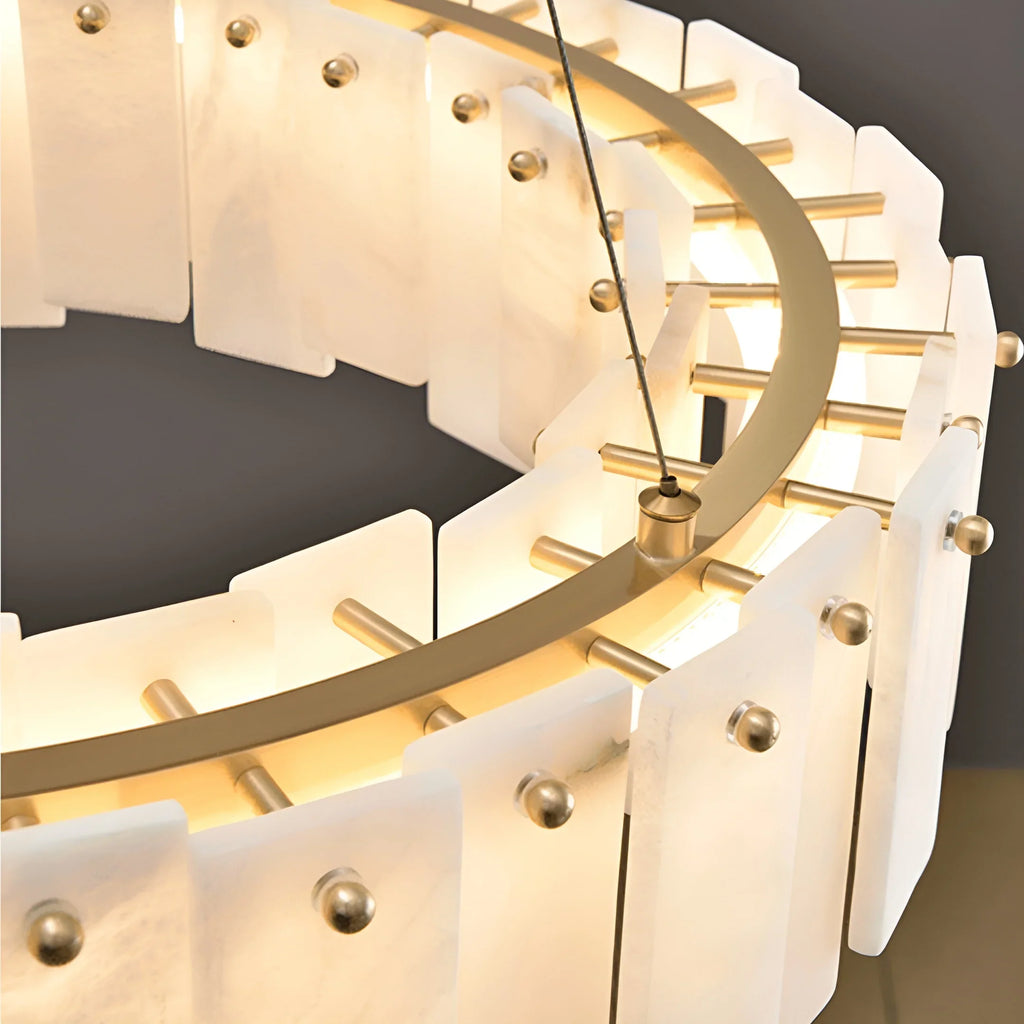 Cloudstone Marble Round Chandelier -  Elegance in Natural Stone and Copper