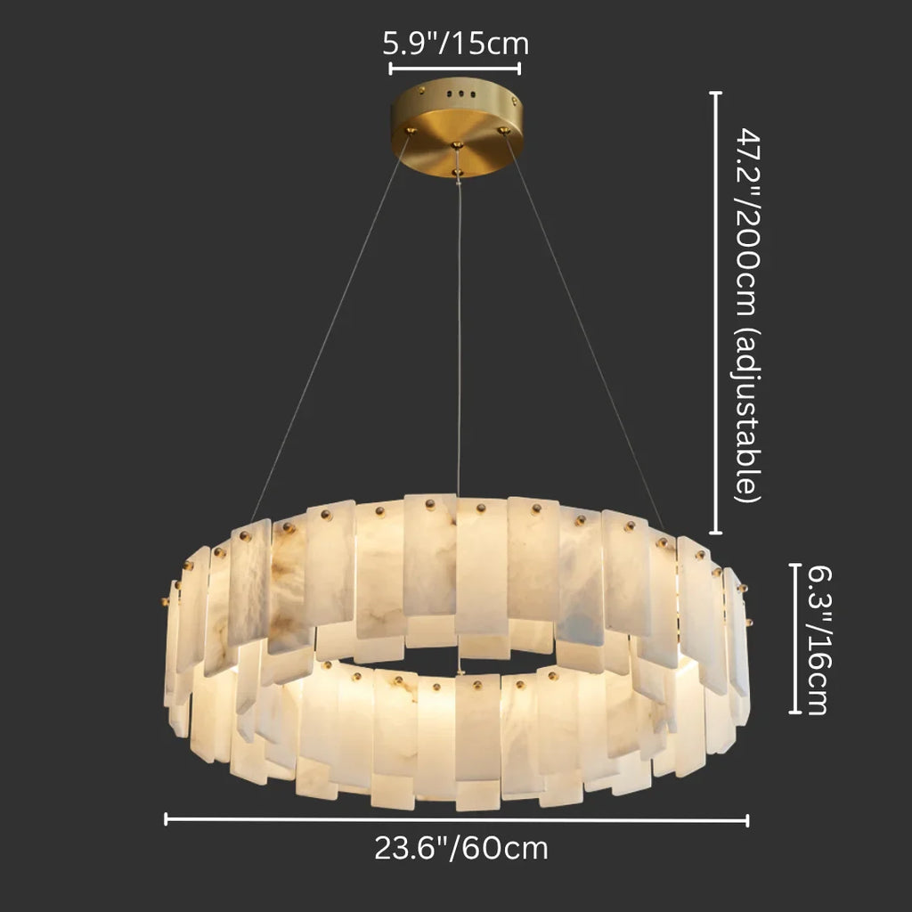 Cloudstone Marble Round Chandelier -  Elegance in Natural Stone and Copper