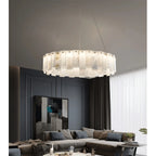 Cloudstone Marble Round Chandelier -  Elegance in Natural Stone and Copper