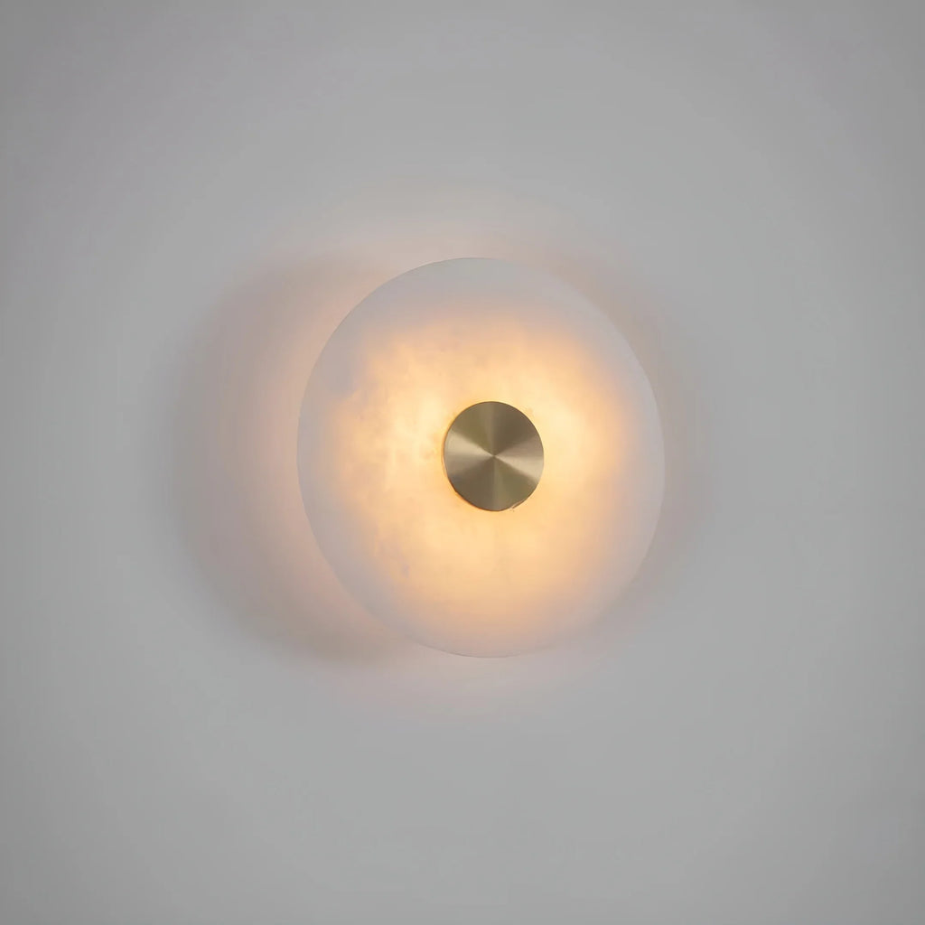 Natural Alabaster Round Wall Light - Brass & Stone Sculpture Lamp
