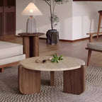 Travertine Round Coffee Table - Natural Stone & Solid Wood Base
