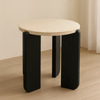 Travertine Round Coffee Table - Natural Stone & Solid Wood Base