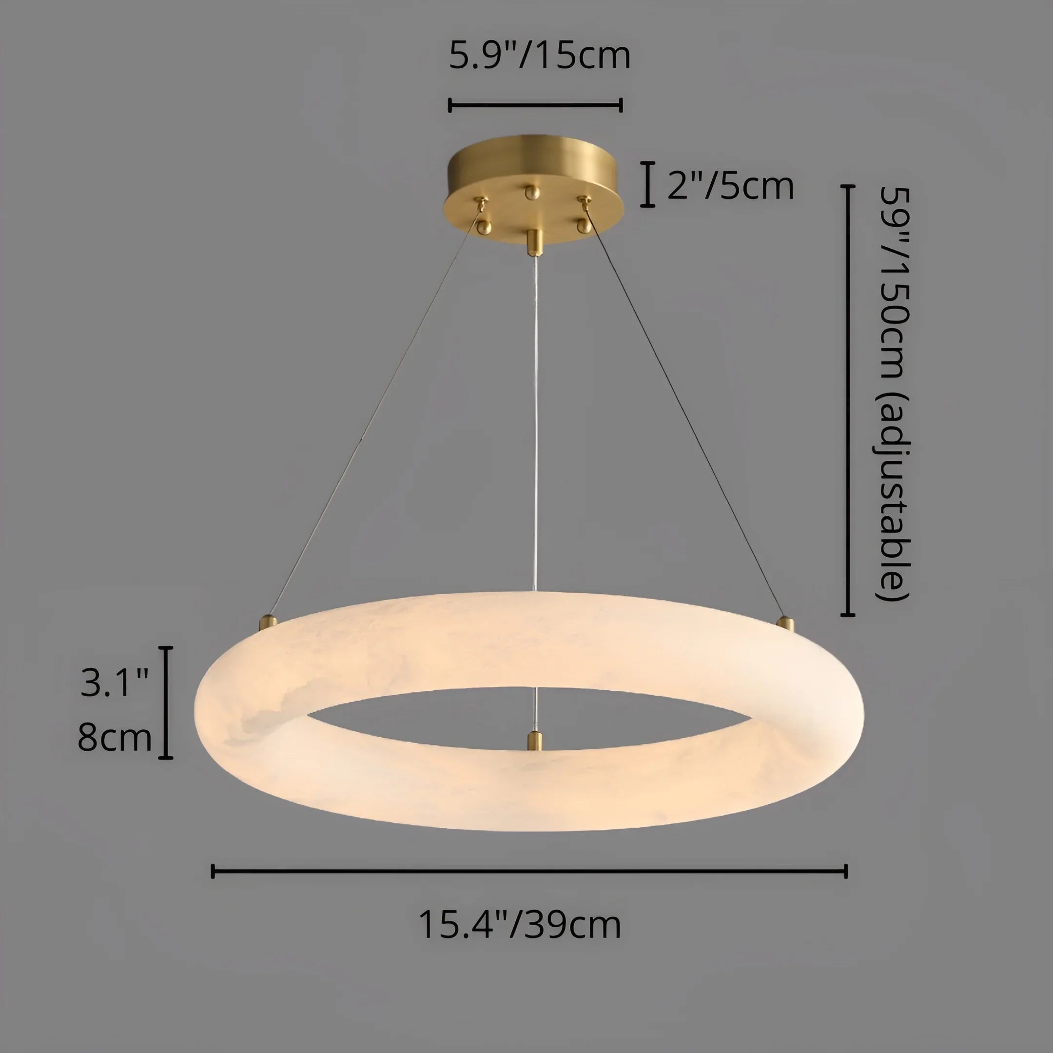 Modern Spanish Alabaster Ring Chandelier - Brass Ceiling Light