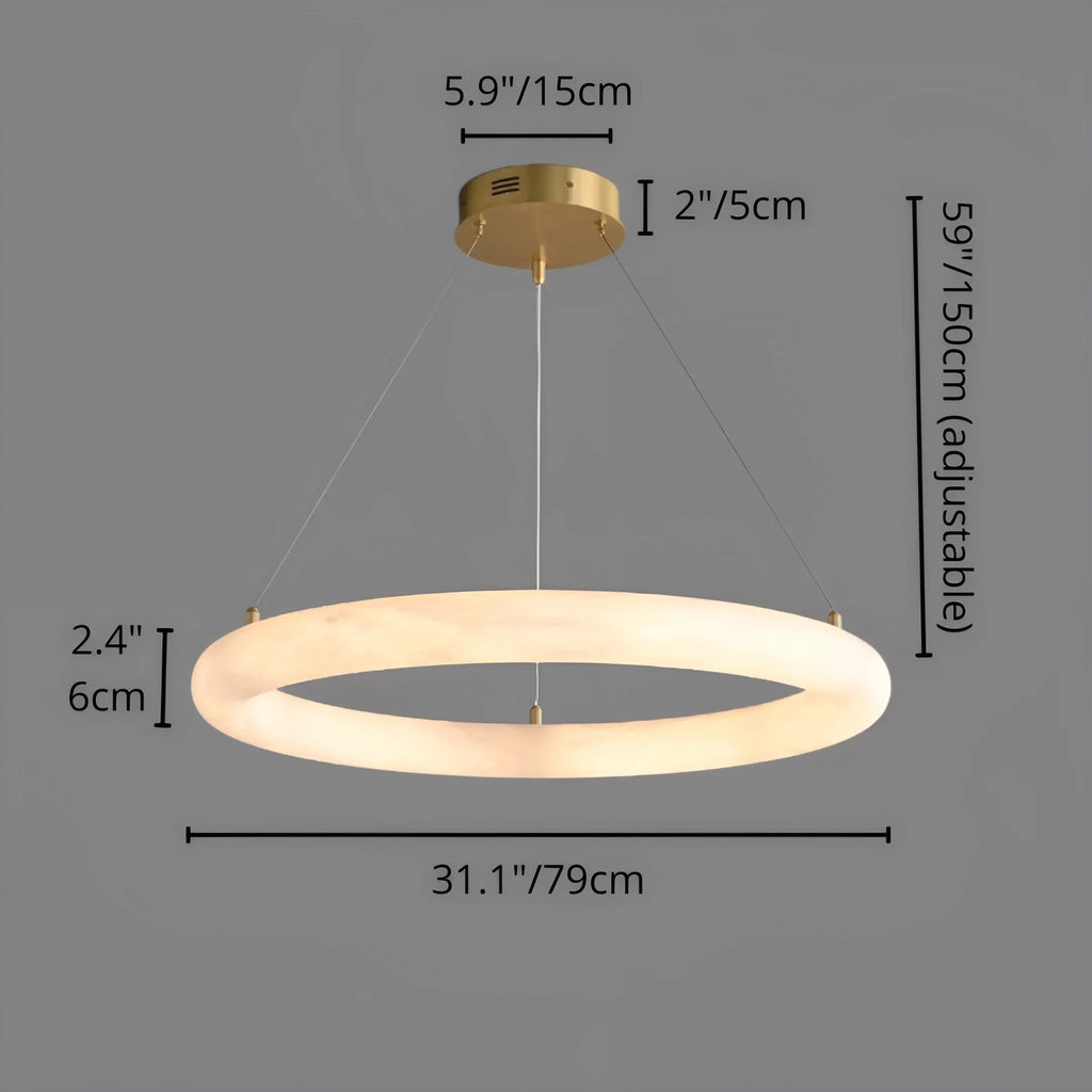 Modern Spanish Alabaster Ring Chandelier - Brass Ceiling Light