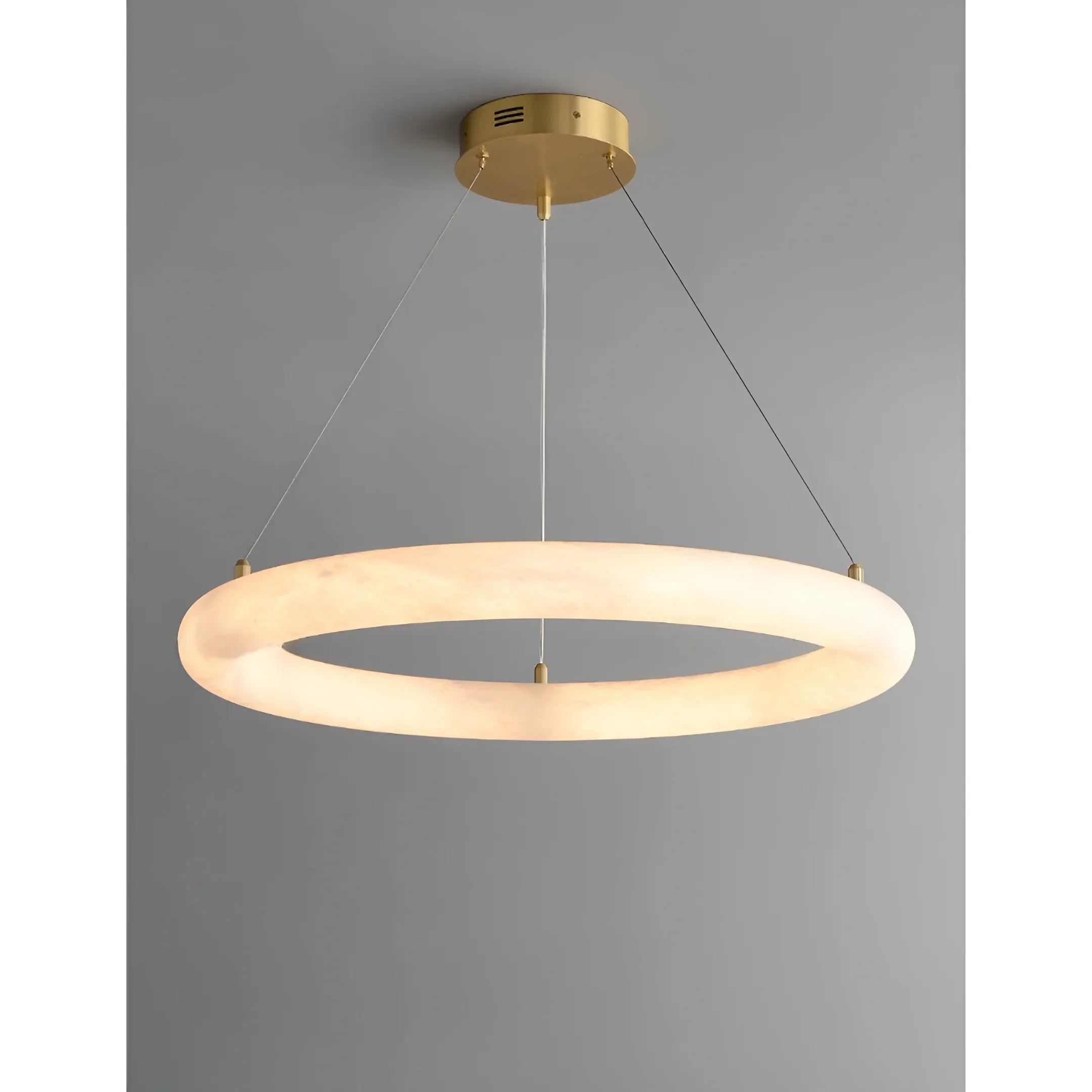 Modern Spanish Alabaster Ring Chandelier - Brass Ceiling Light