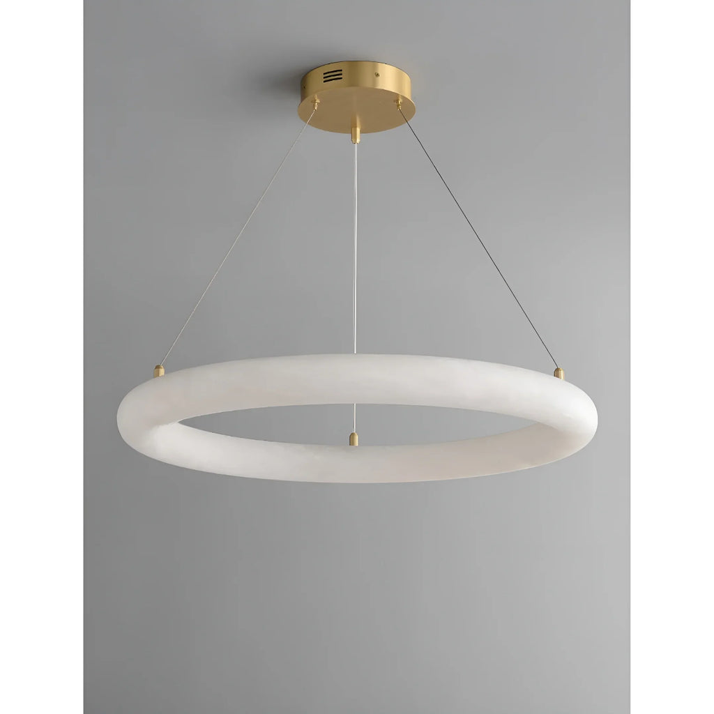 Modern Spanish Alabaster Ring Chandelier - Brass Ceiling Light