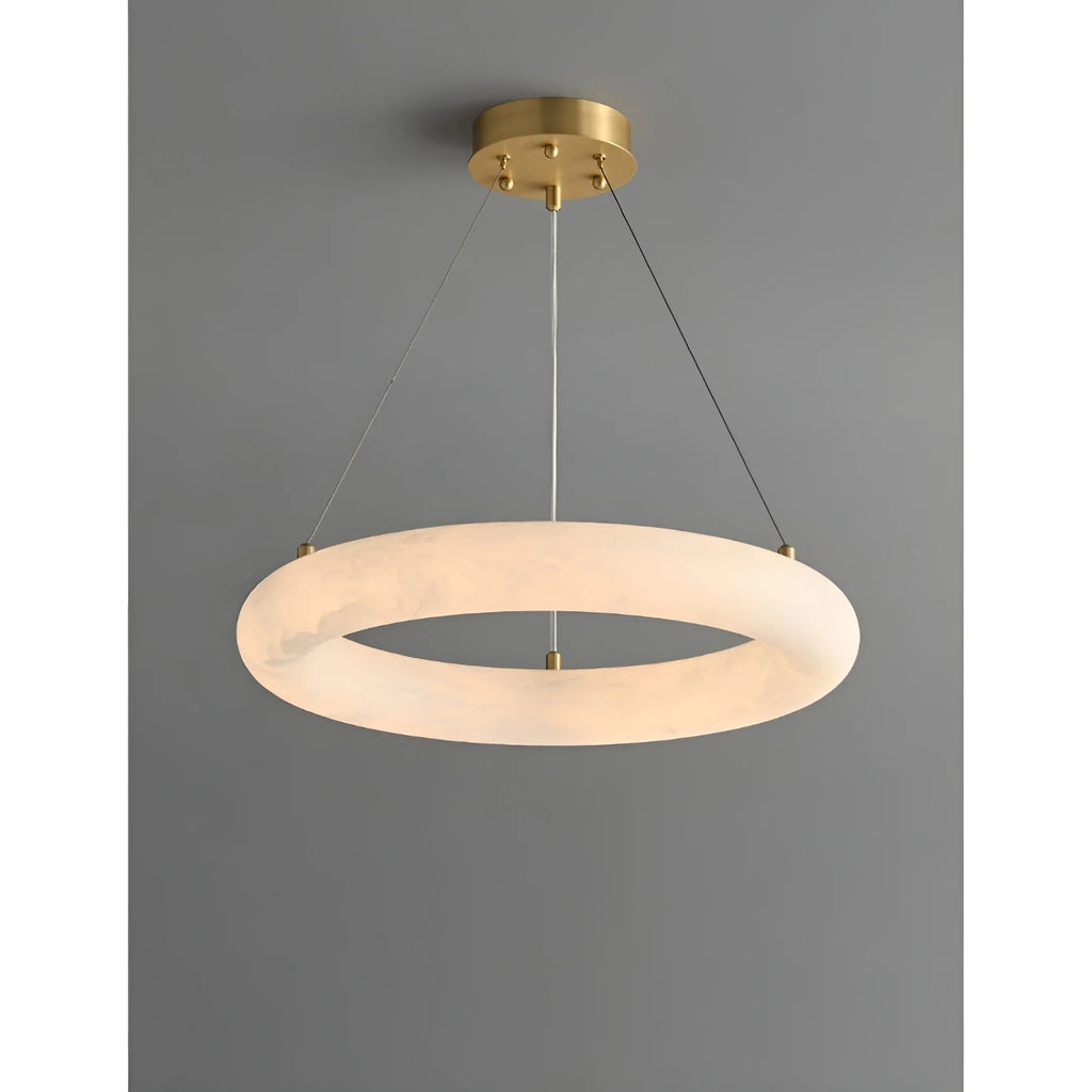 Modern Spanish Alabaster Ring Chandelier - Brass Ceiling Light