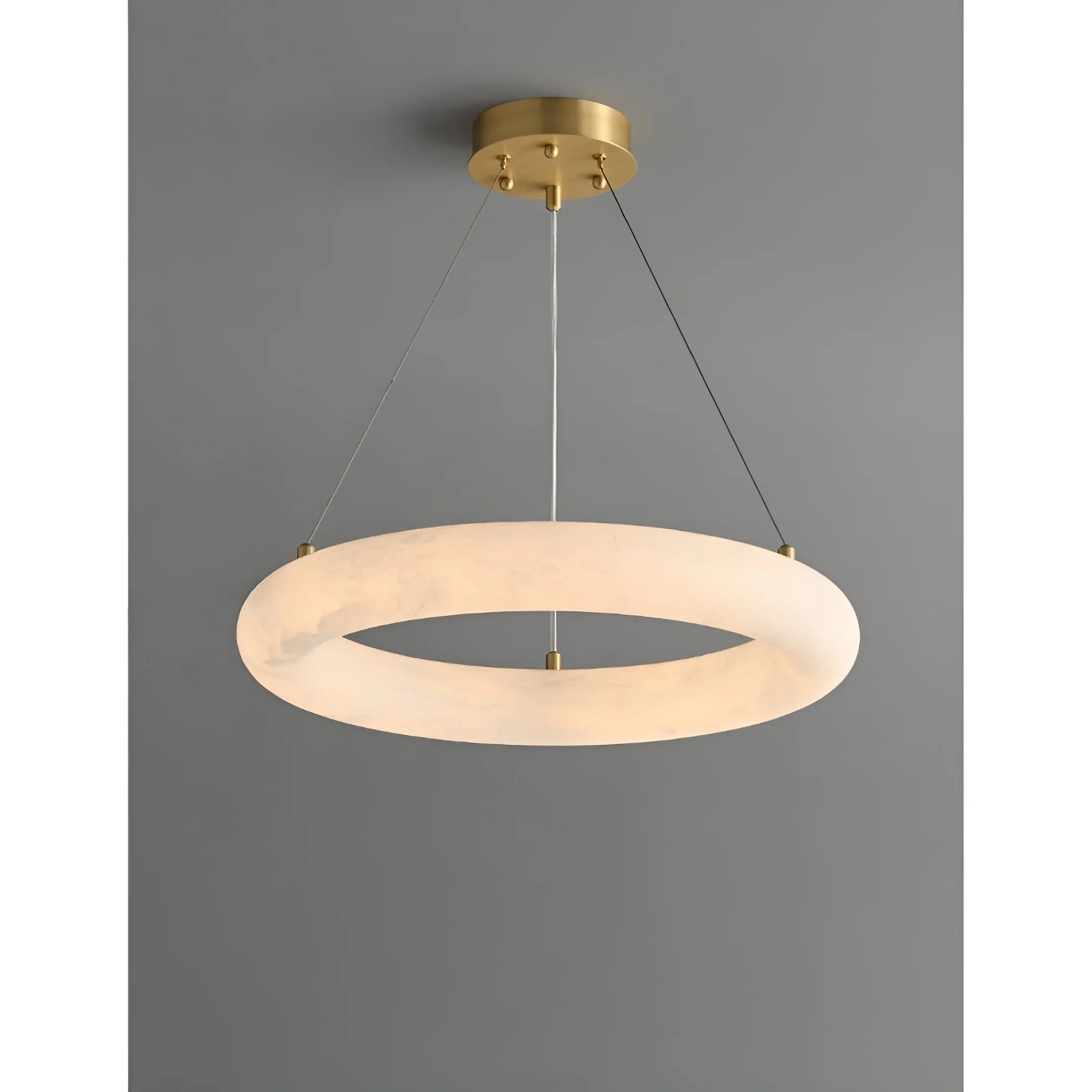 Modern Spanish Alabaster Ring Chandelier - Brass Ceiling Light