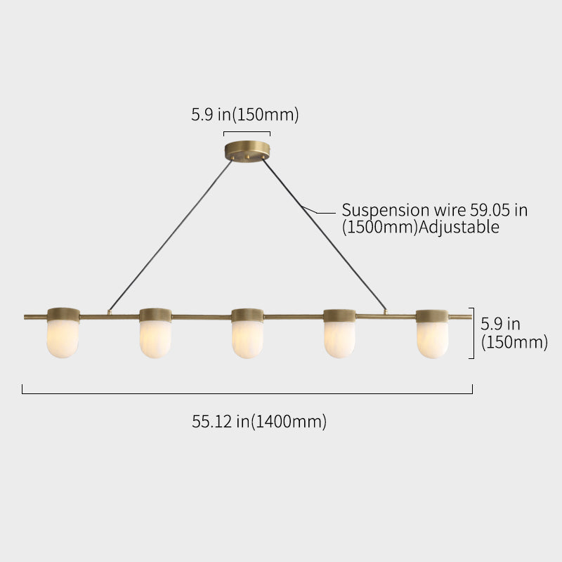 Chic Marble Linear Chandelier Over Dining Table with Hanging Chain