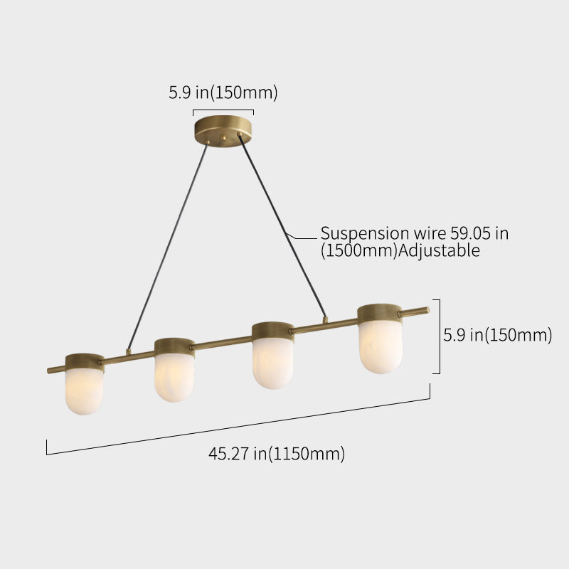 Chic Marble Linear Chandelier Over Dining Table with Hanging Chain
