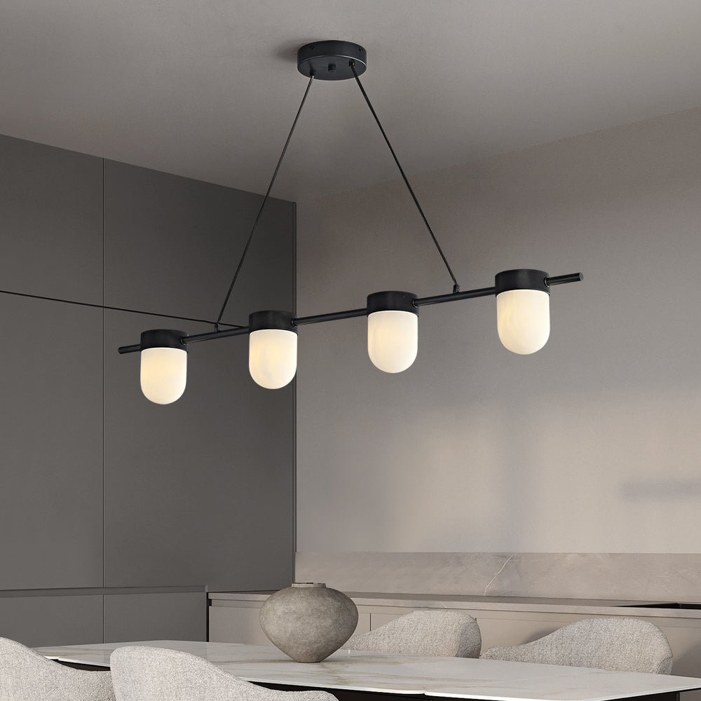 Chic Marble Linear Chandelier Over Dining Table with Hanging Chain