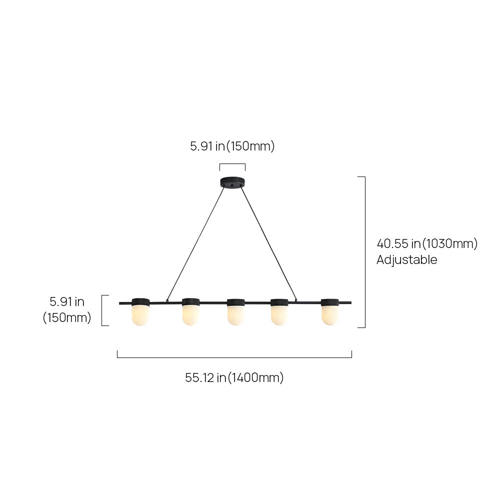 Chic Marble Linear Chandelier Over Dining Table with Hanging Chain