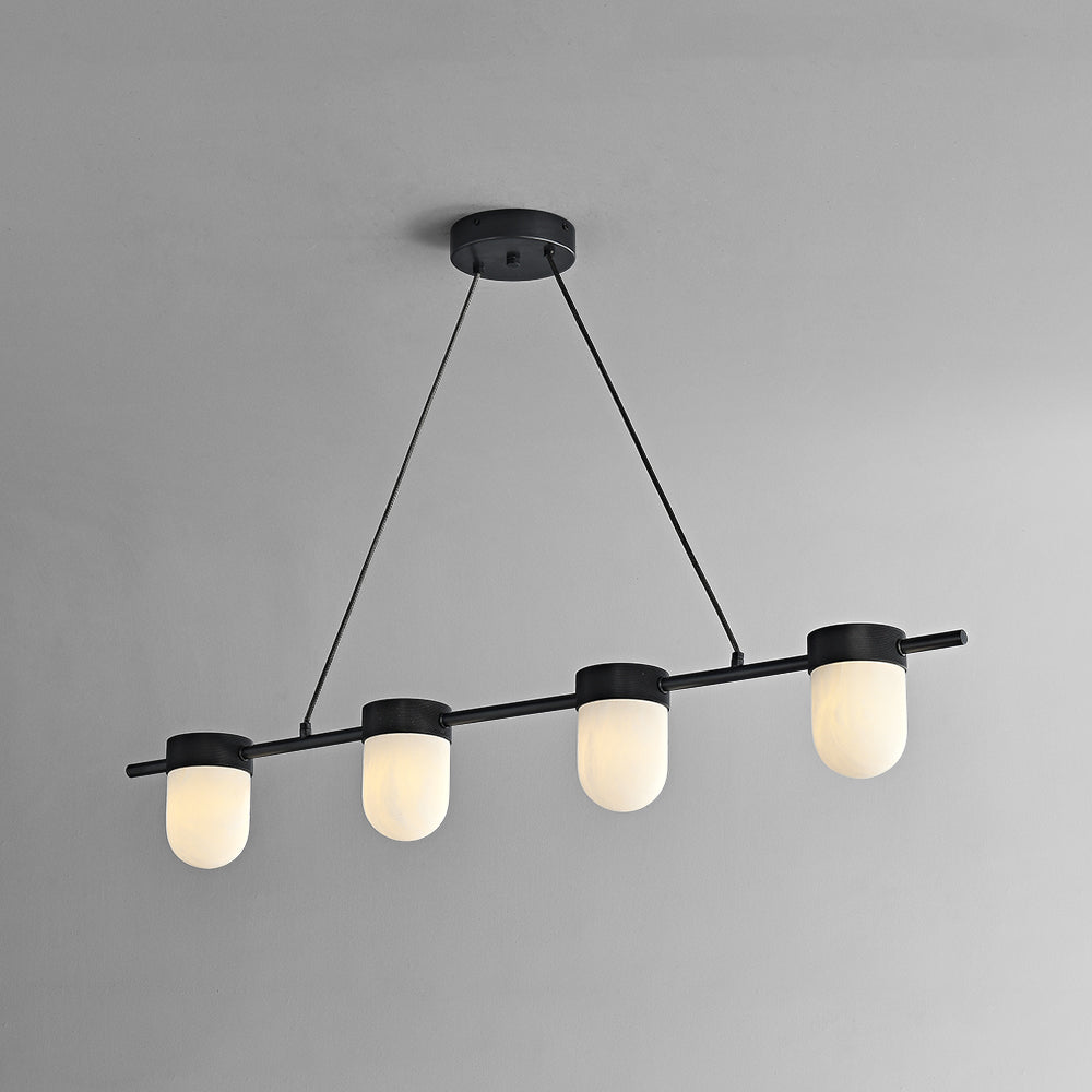 Chic Marble Linear Chandelier Over Dining Table with Hanging Chain