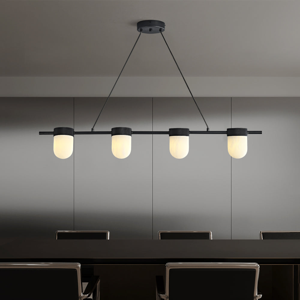 Chic Marble Linear Chandelier Over Dining Table with Hanging Chain