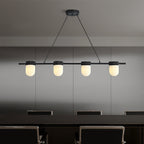 Chic Marble Linear Chandelier Over Dining Table with Hanging Chain