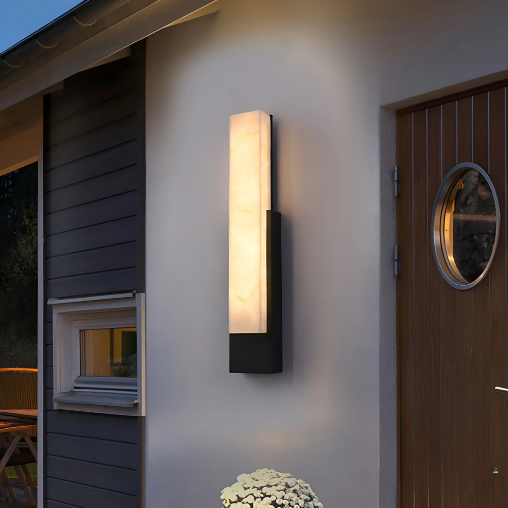 Modern Marble-Look Outdoor Wall Light - Stainless Steel LED Sconce