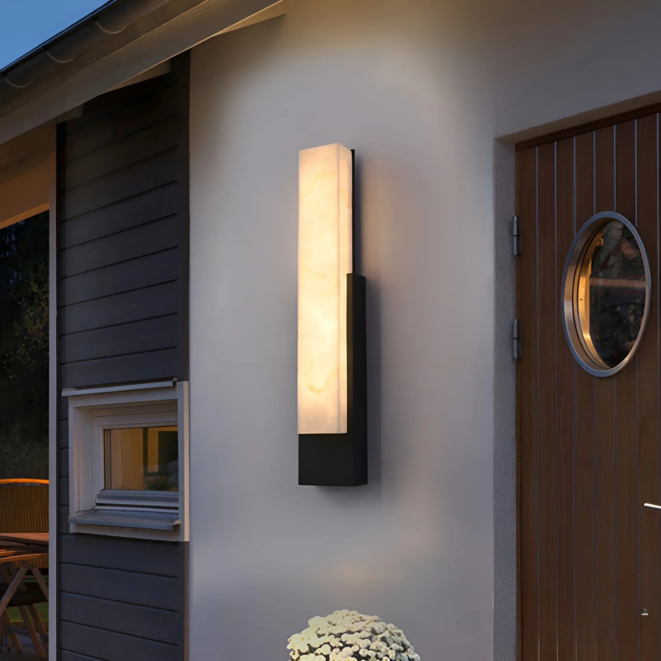 Modern Marble-Look Outdoor Wall Light - Stainless Steel LED Sconce