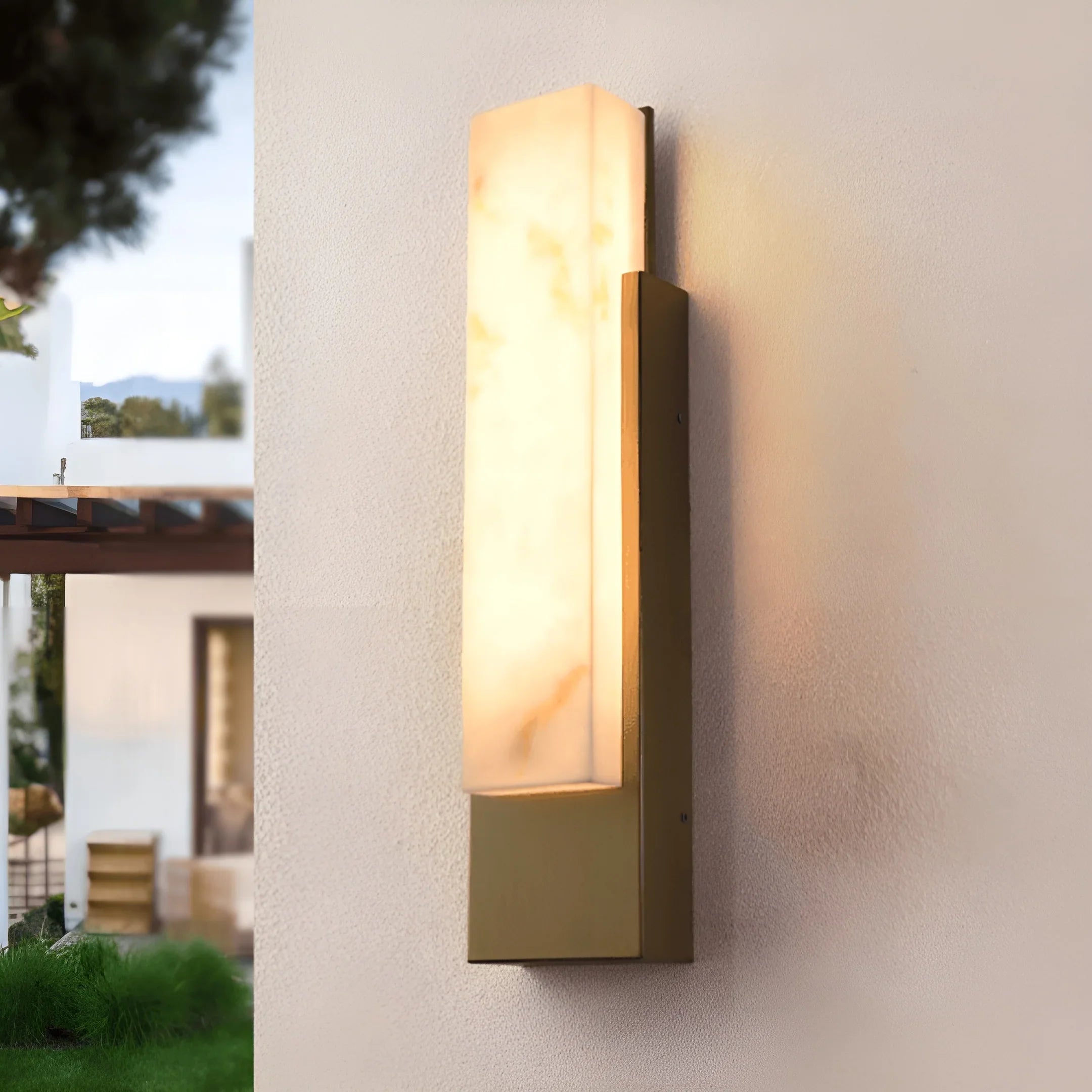 Modern Marble-Look Outdoor Wall Light - Stainless Steel LED Sconce