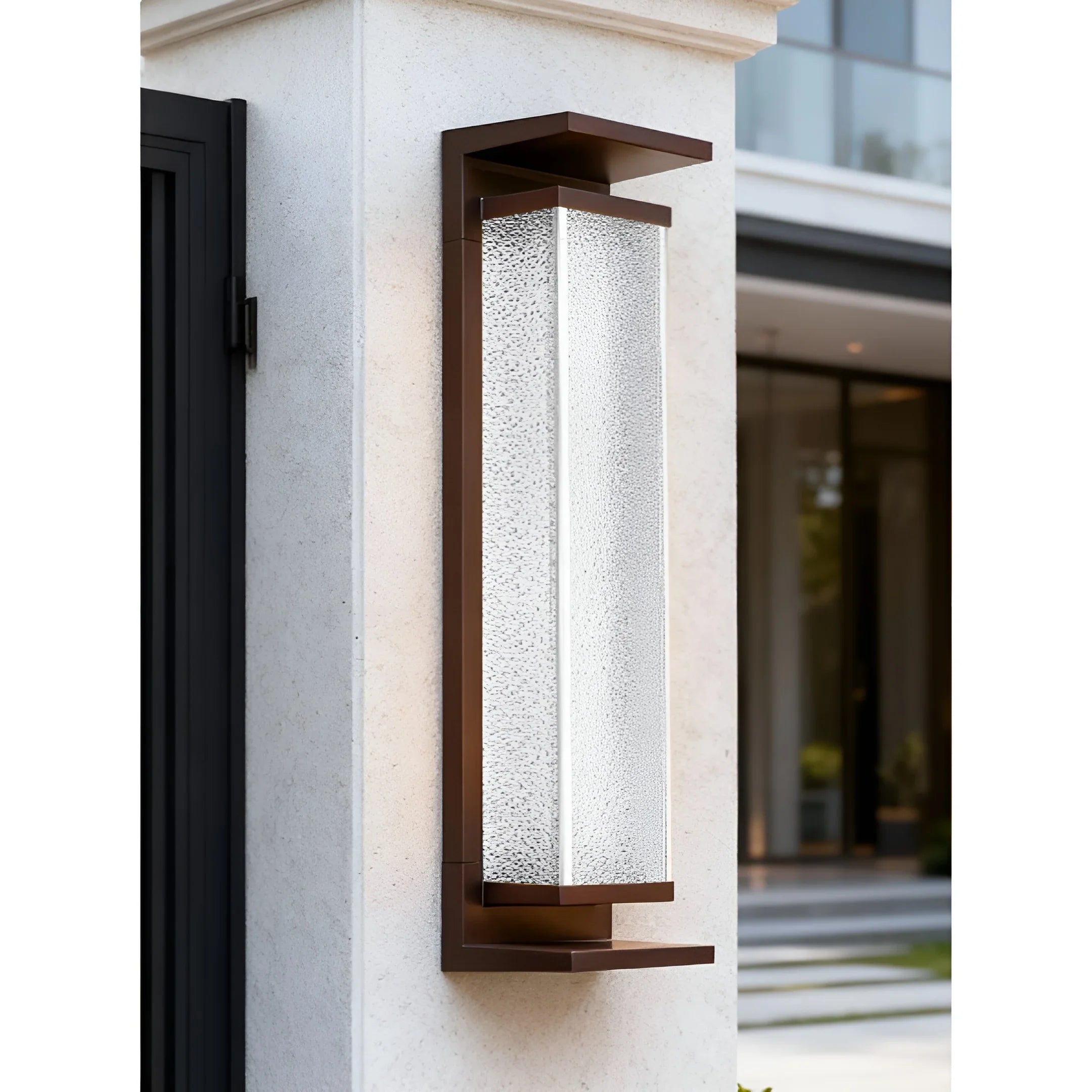 Modern Outdoor Wall Light with Textured Glass for Home Exterior