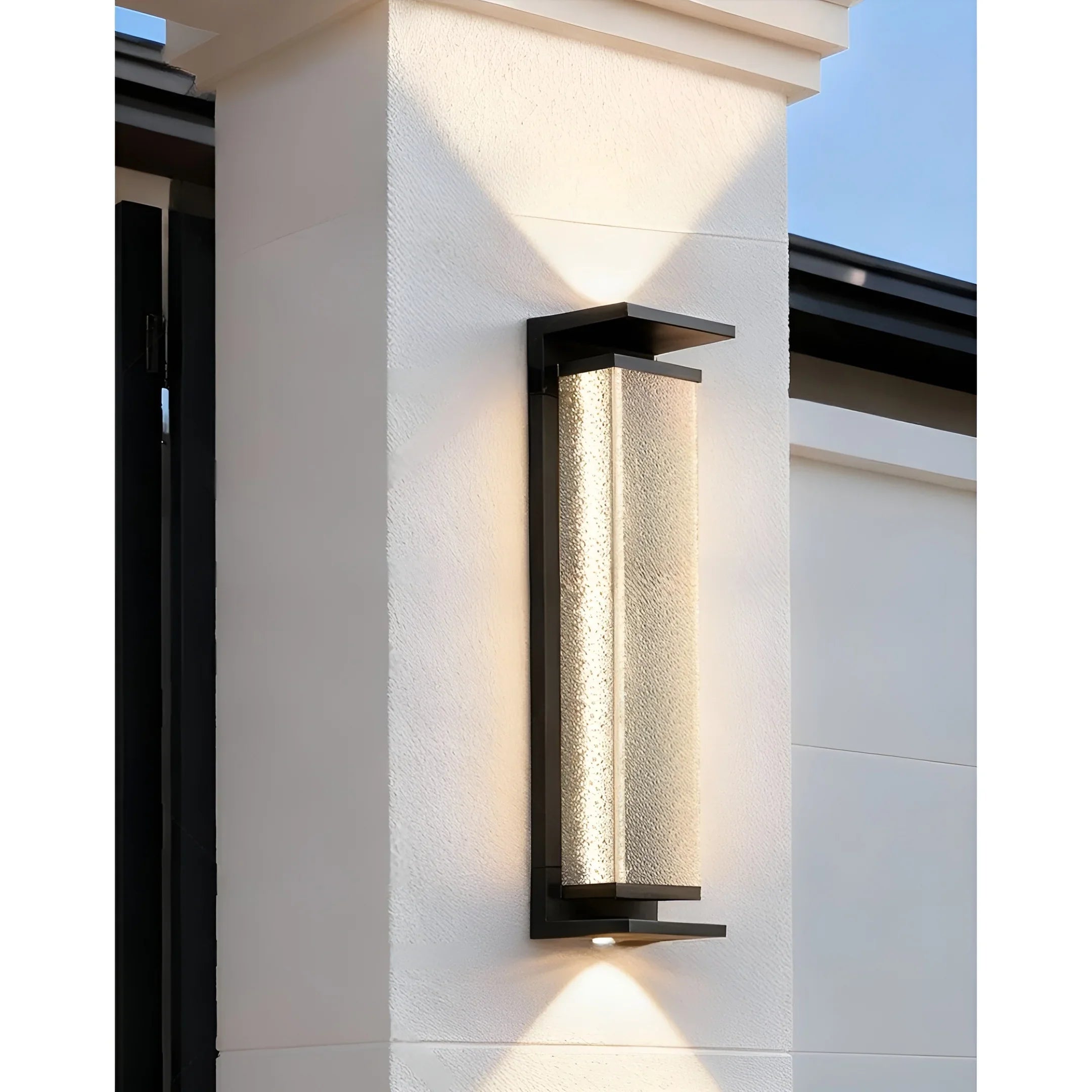 Modern Outdoor Wall Light with Textured Glass for Home Exterior