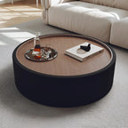Modern Round Coffee Table with Storage – Walnut Veneer & Italian Sanded Fabric