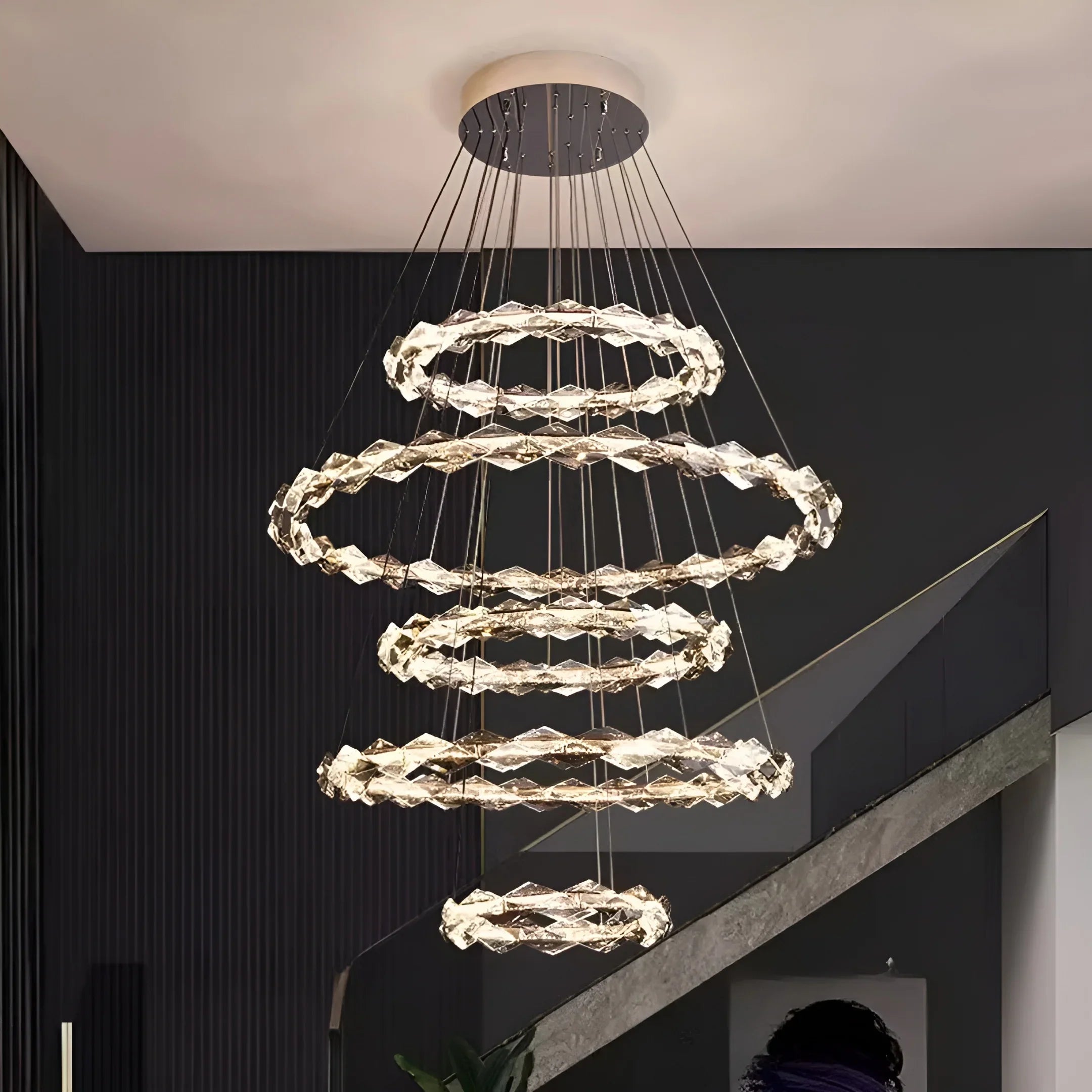 Luxury K9 Crystal Chandelier – Modern Multi-Ring LED Ceiling Light