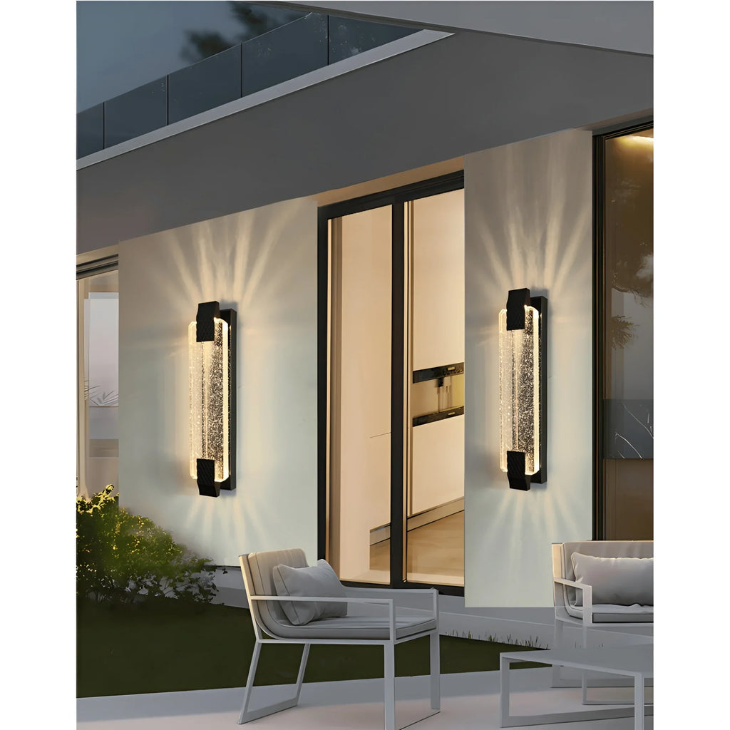 Crystal & Metal Outdoor Wall Light – Modern Luxe Waterproof Sconce