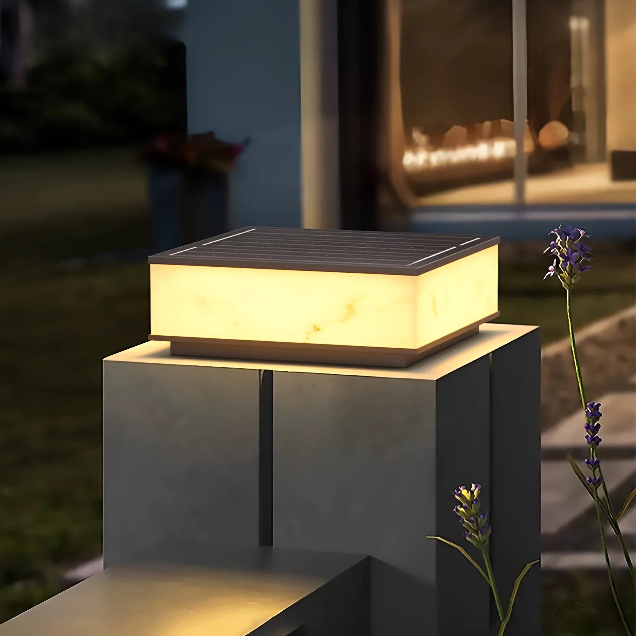 Marble-Finish Outdoor Solar Pillar Light for Garden & Villa