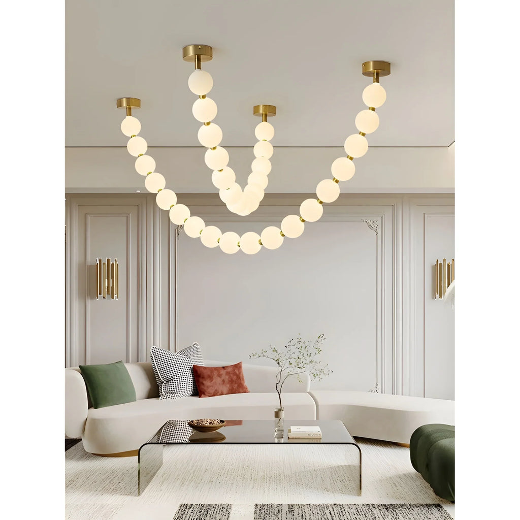 French Pearl Necklace Chandelier - Modern Staircase & Dining Light
