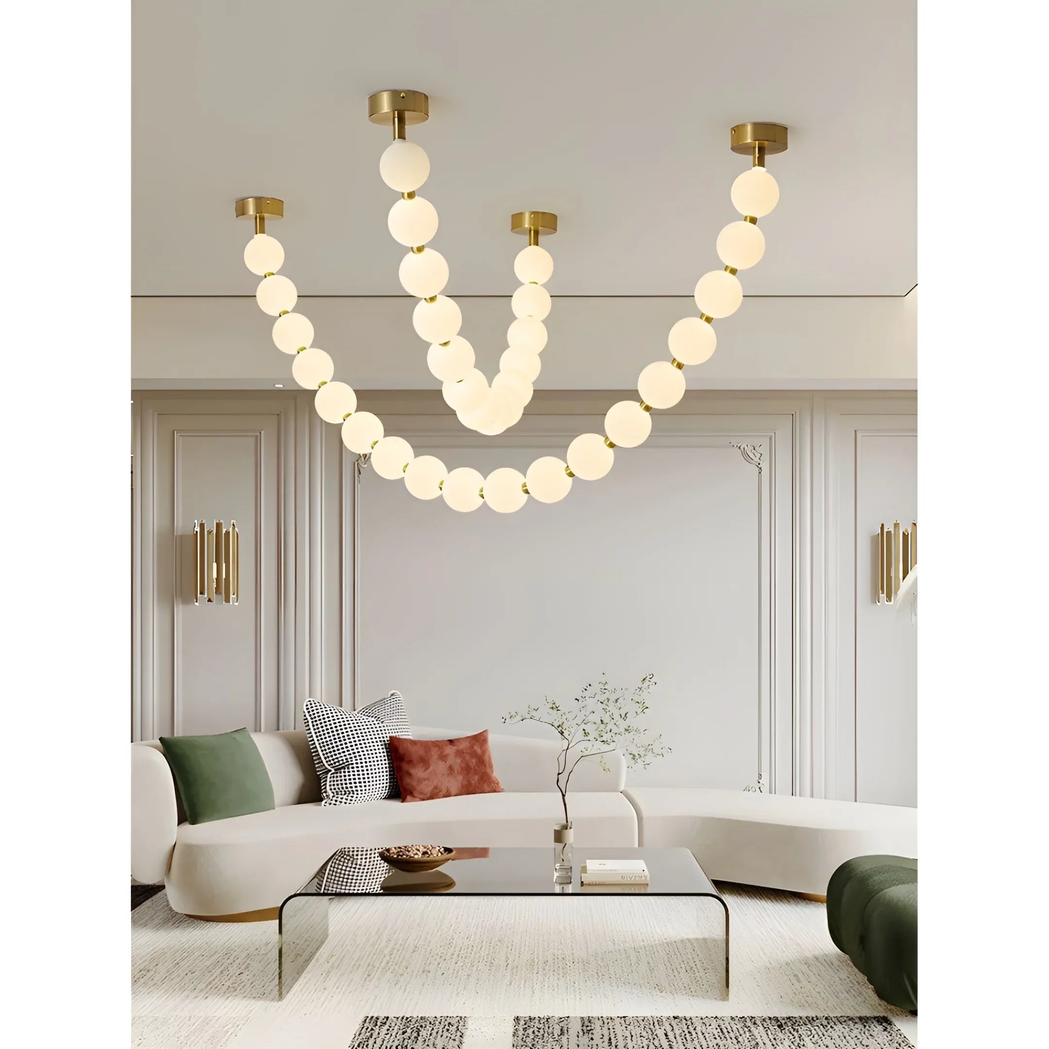French Pearl Necklace Chandelier - Modern Staircase & Dining Light