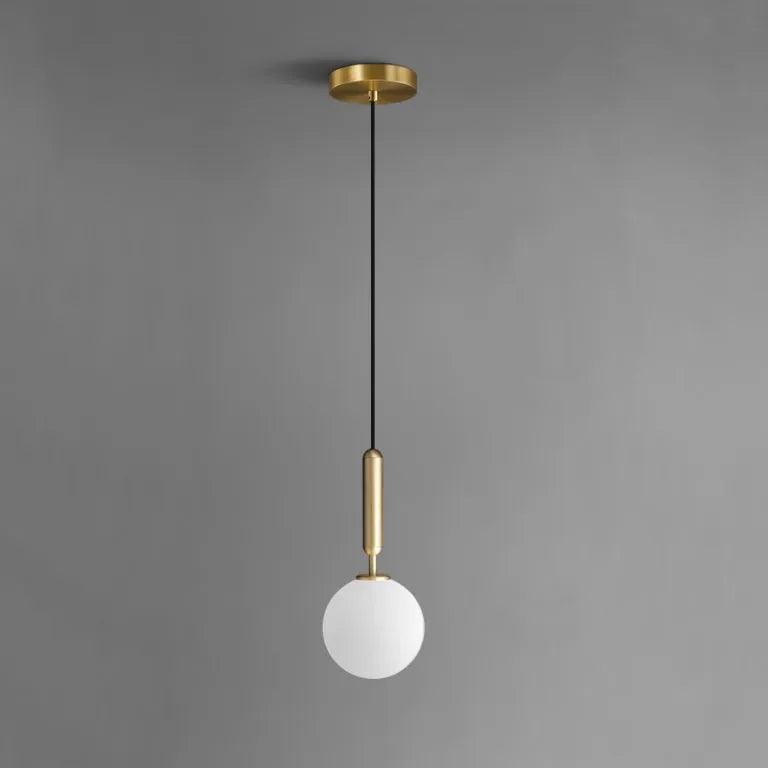 Contemporary Brass Opal Sphere Single-Bulb Glass Hanging Light