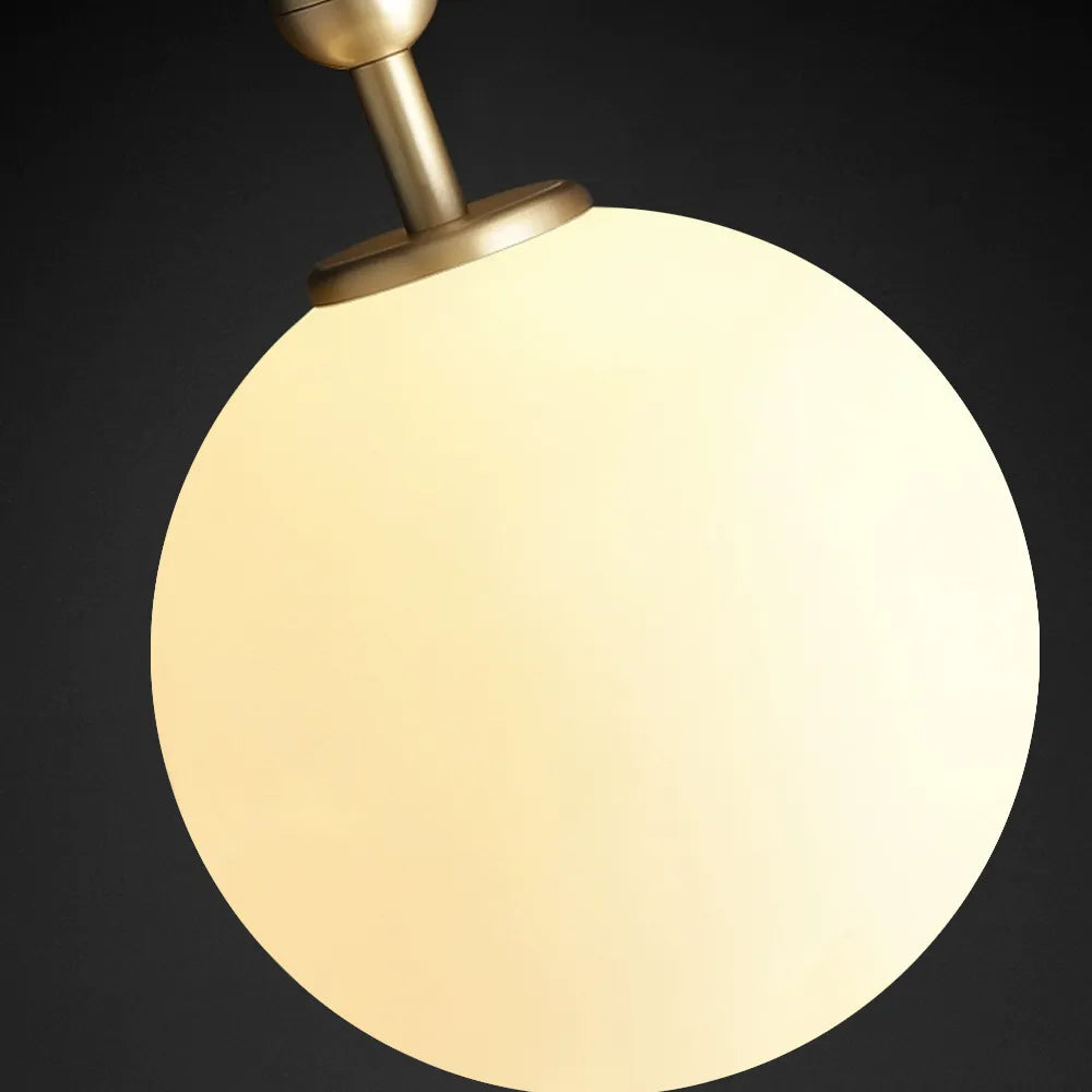 Contemporary Brass Opal Sphere Single-Bulb Glass Hanging Light