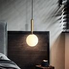 Contemporary Brass Opal Sphere Single-Bulb Glass Hanging Light